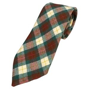 Mens Plaid Tie tartan wool Green, Brown, Beige Diamond Pattern Necktie Accessory